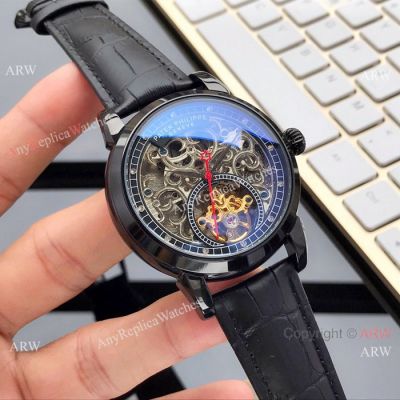 Clone Patek Philippe Black Tourbillon Skeleton Men's watch